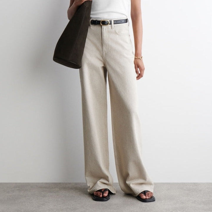 Women's beige wide leg jeans
