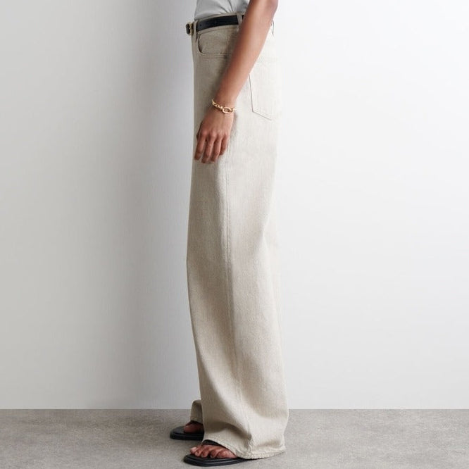Women's beige wide leg jeans
