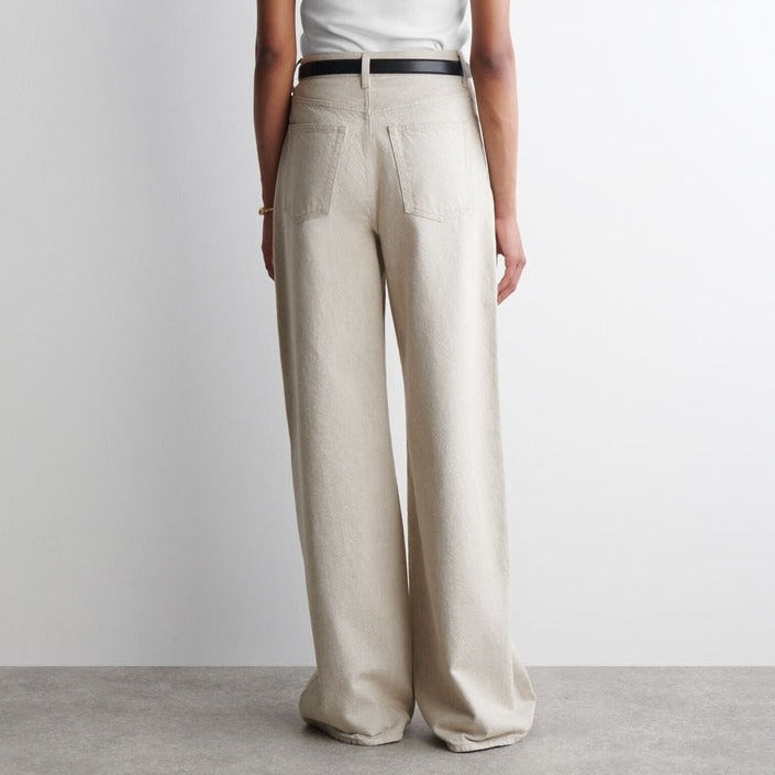 Women's beige wide leg jeans