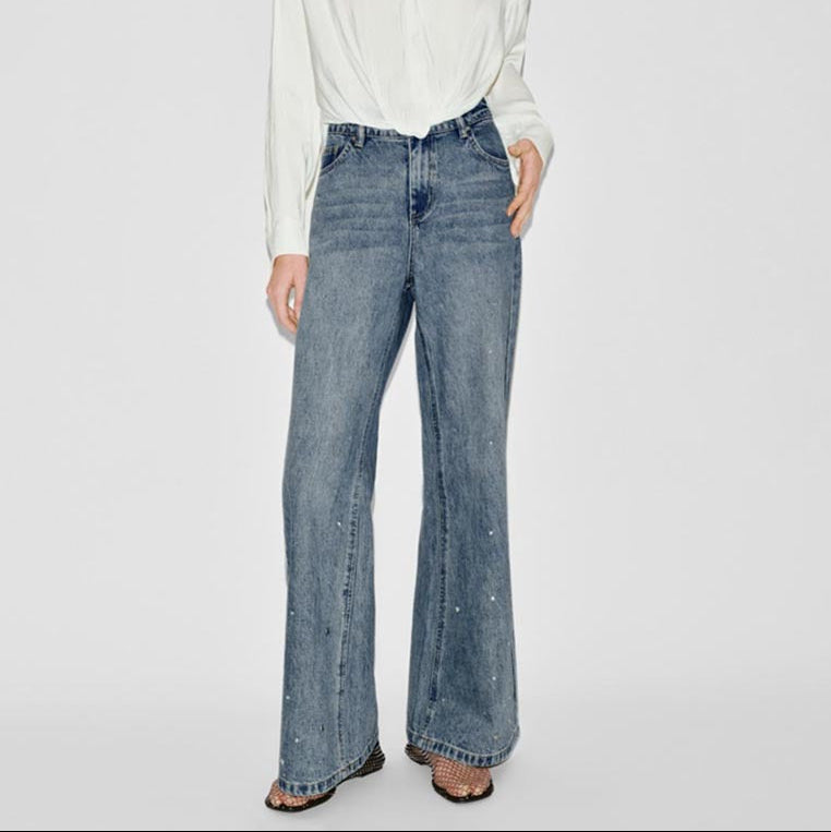 Women's rhinestone embellished kick flare jeans