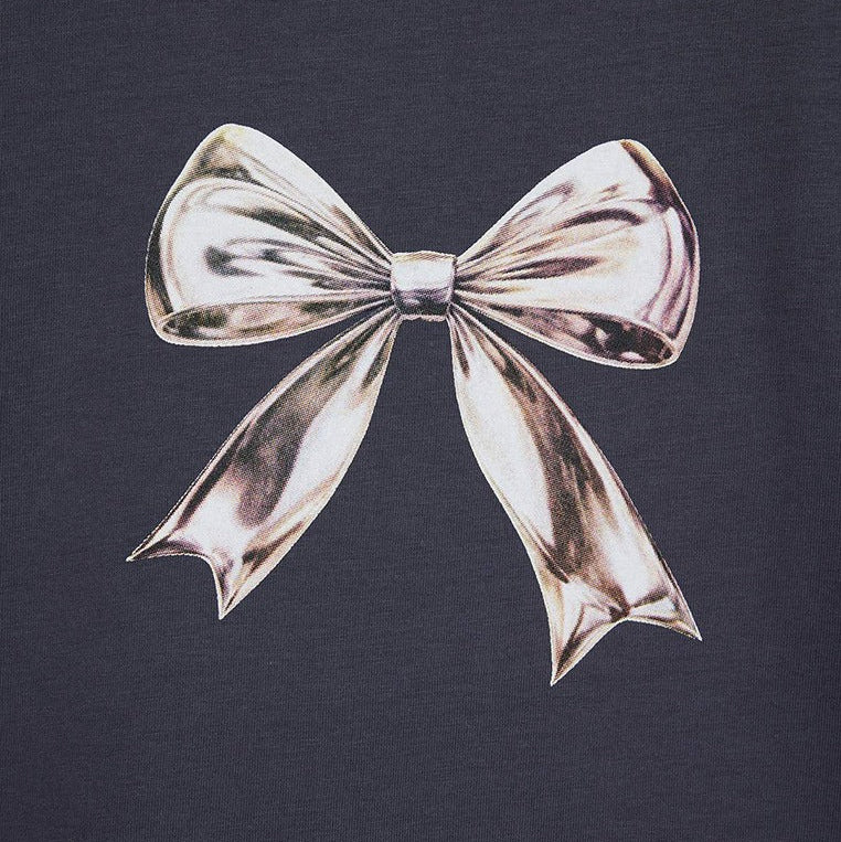 Women's short sleeve tee with metallic bow graphic